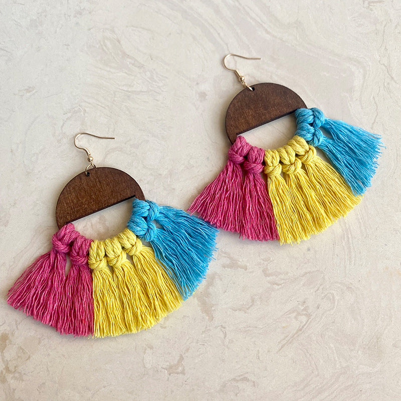 Wholesale Rainbow Chess Hand-woven Temperament Bohemian Tassel Earrings
